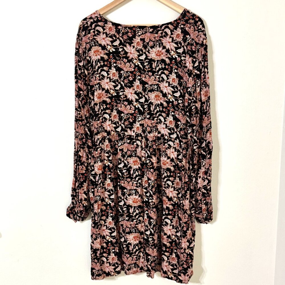 Knox Rose Floral Rayon Babydoll Dress Block Print Boho Grunge Paisley Oversized - Picture 6 of 13